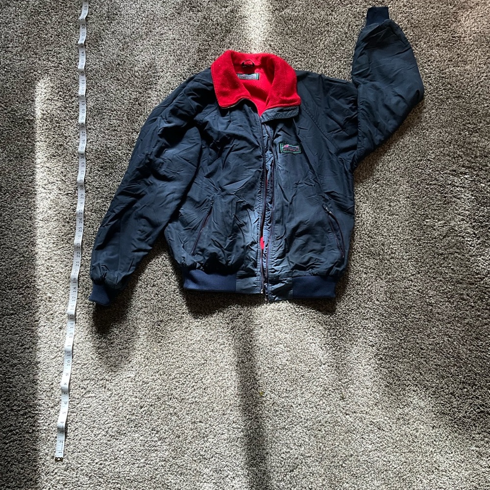 Vintage Misty Mountain Men's Navy Jacket with Red Fleece Lining